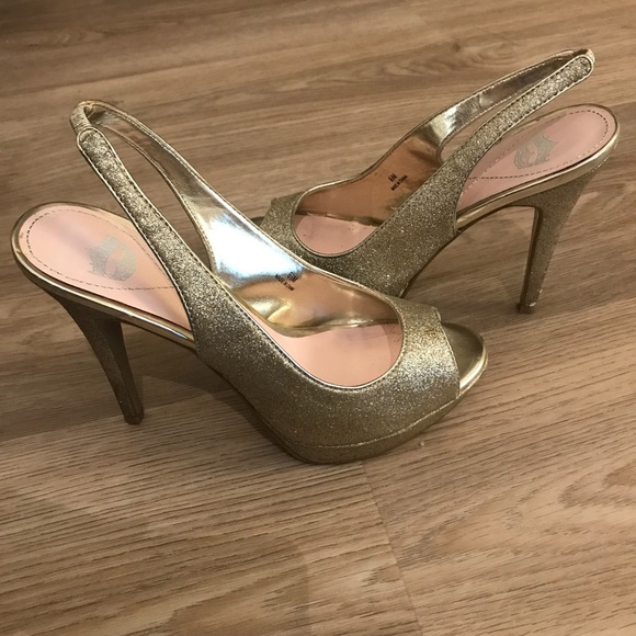 Gold glitter platform sandals slingback - Picture 2 of 7
